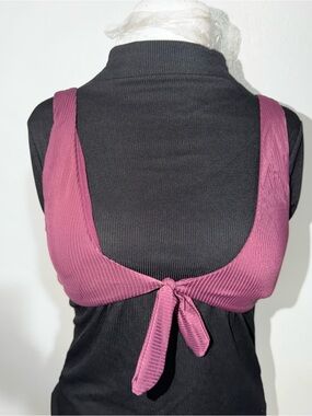 No Boundaries Plum Ribbed Tie-Front Bralette